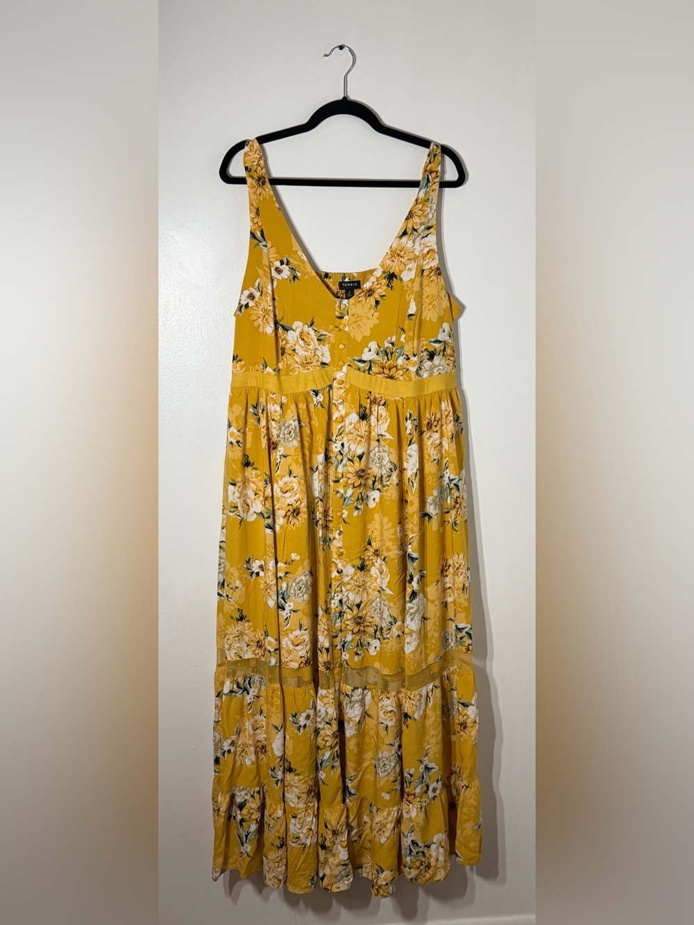 Torrid Size 2 Mustard Yellow Floral Button Front Maxi Dress